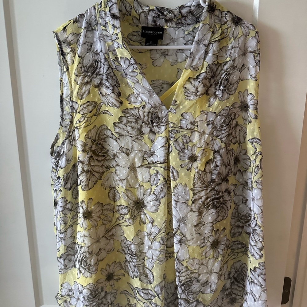 Liz Claiborne Yellow and Black Floral Blouse